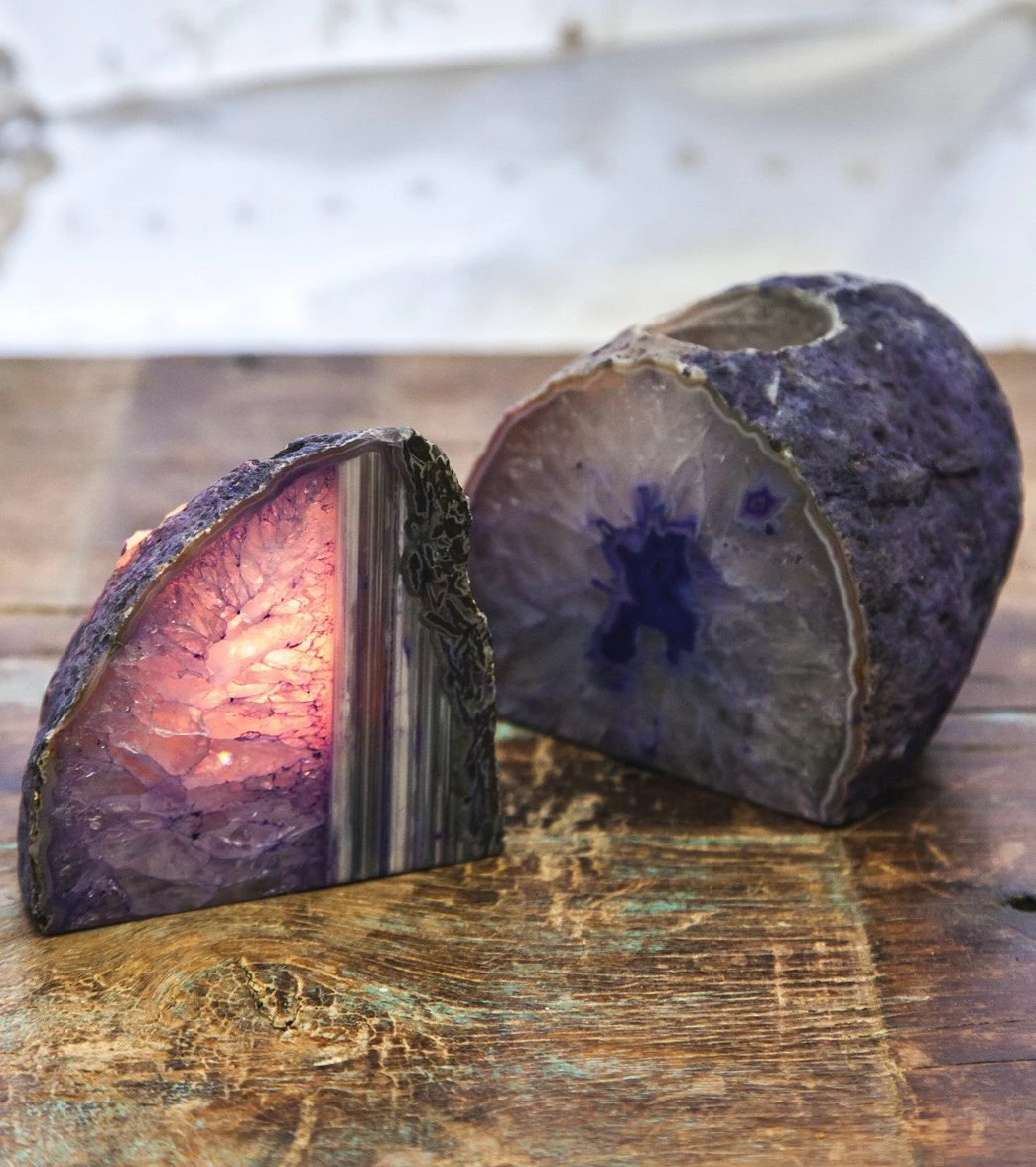 SoulMakes Agate Geode Candle Holder Purple