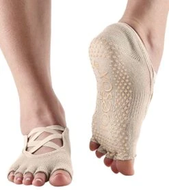 Toesox Elle Half-Toe Yoga Grip Socks Nude