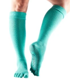 Toesox Knee High Scrunch Full-Toe Yoga Grip Socks Fishnet Lagoon