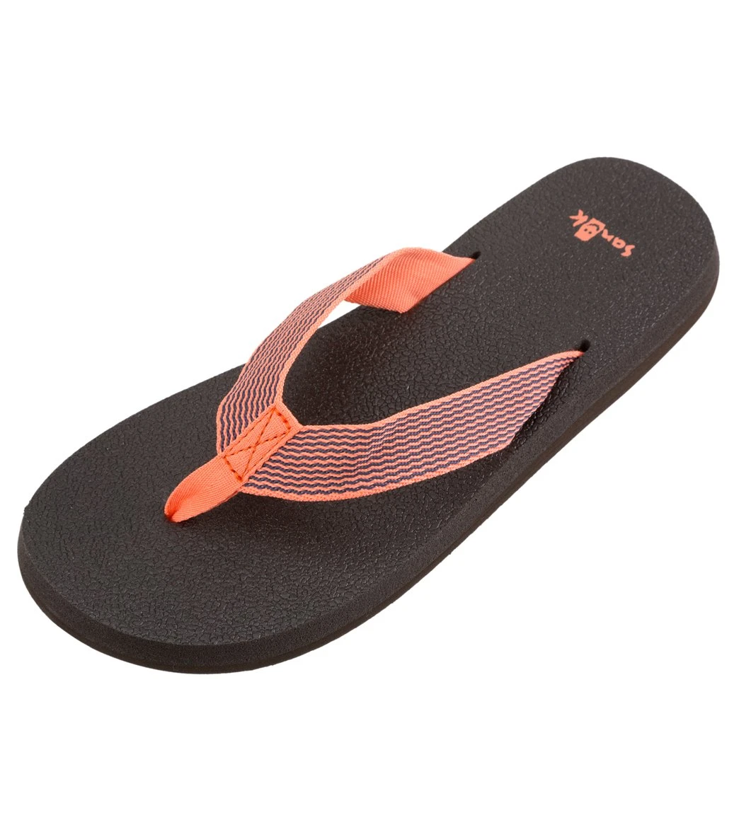 Sanuk Women's Yoga Mat Webbing Flip Flop Hot Coral/Slate Blue - Image 4