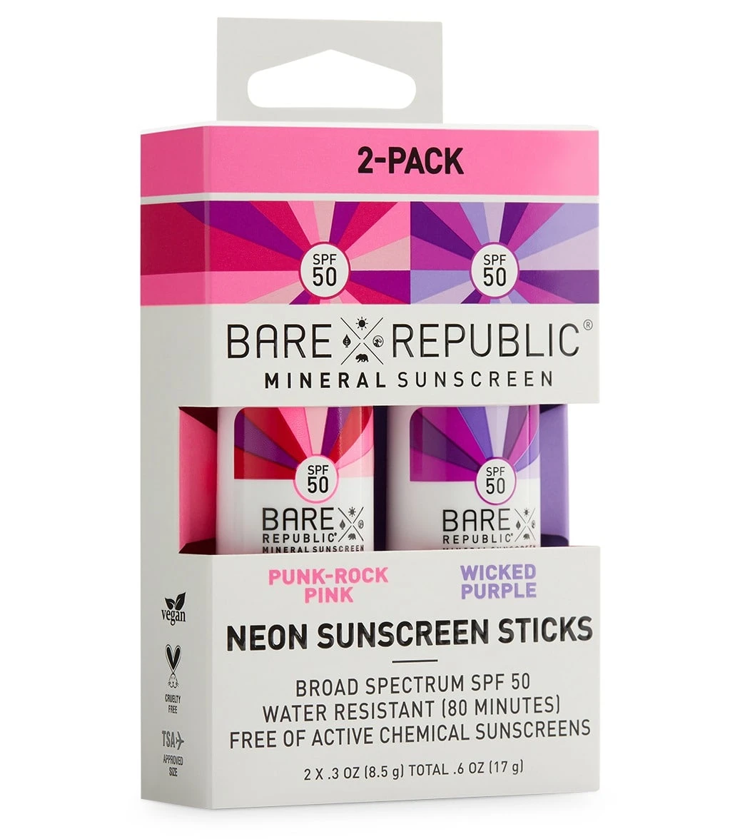 BARE Republic Mineral Neon SPF 50 Color Stick 2 Pack Pink/Purple