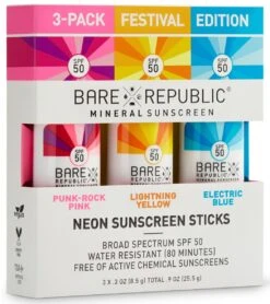 BARE Republic Mineral Neon SPF 50 Color Sport Stick 3 Pack