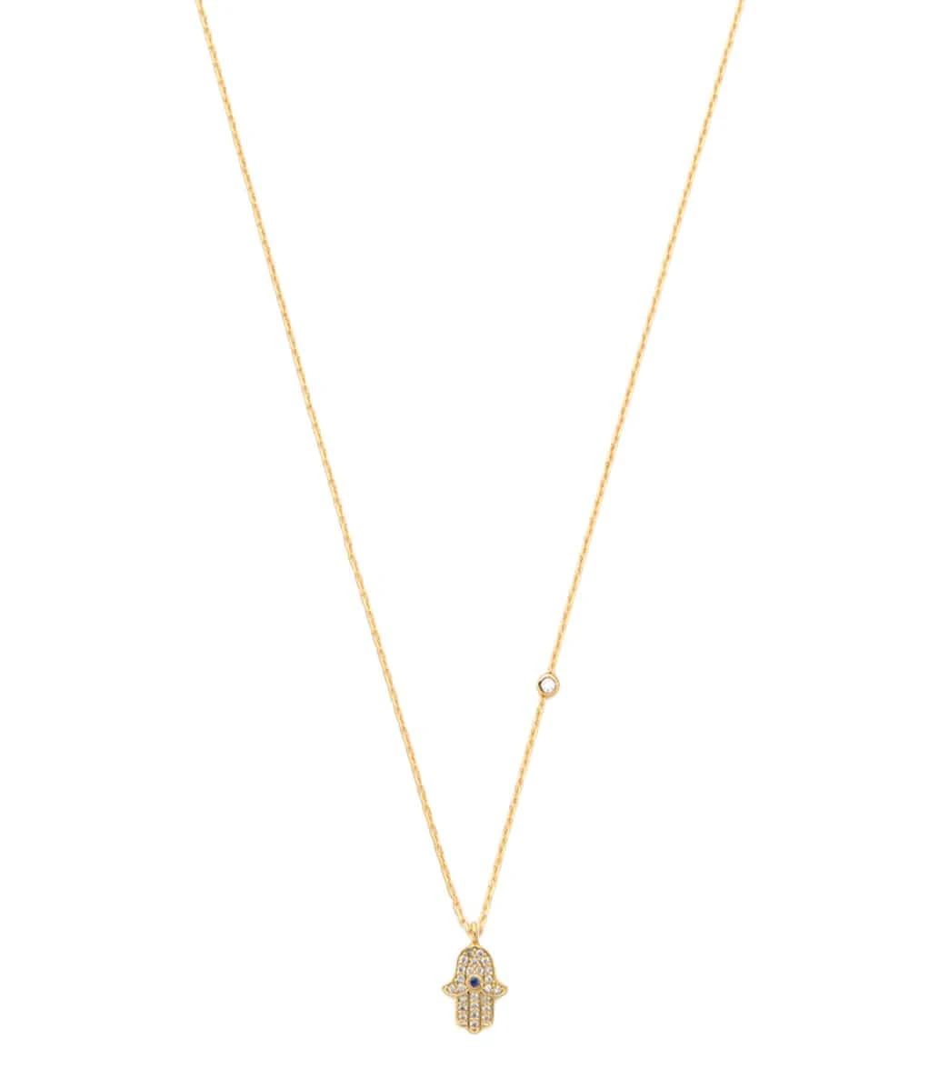 TAI Jewelry Simple Chain Necklace With CZ Hamsa Charm And CZ Accent