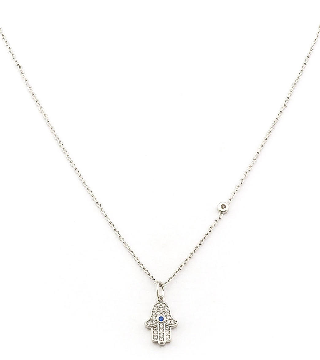 TAI Jewelry Simple Chain Necklace With CZ Hamsa Charm And CZ Accent - Image 4