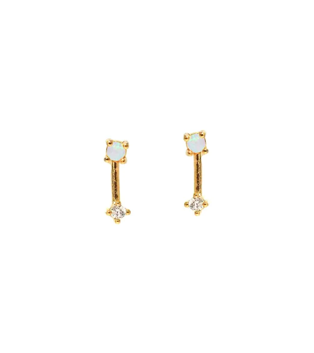 TAI Jewelry Opal Stick Studs With CZ Accents Gold