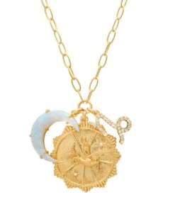 TAI Jewelry Zodiac Coin Necklace With Opal Moon Charm Capricorn