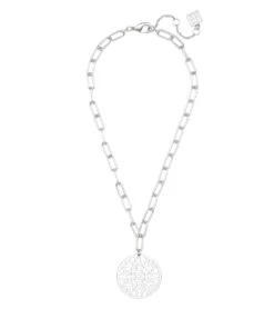 Zenzii Emblem Pendant And Chain Collar Necklace Matte Silver