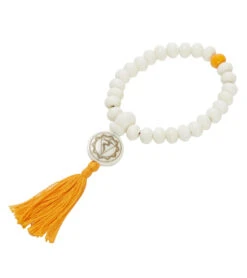 DZi Wrist Mala: Solar Plexus Chakra, Gold White/Orange