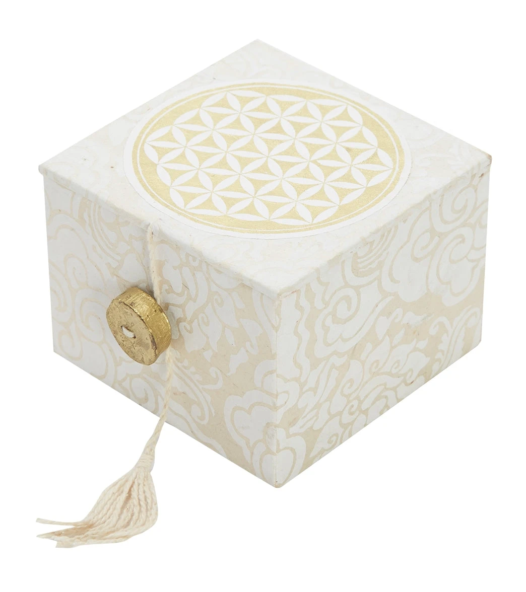 DZi Meditation Bowl Box: 3'' Flower Of Life White/Gold