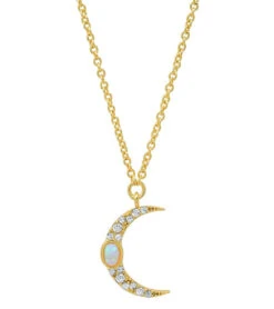 TAI Jewelry Pave Moon Pendant With Opal Accent Gold
